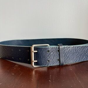 GAP Women’s Genuine Leather Belt Navy Blue with Silver Buckle